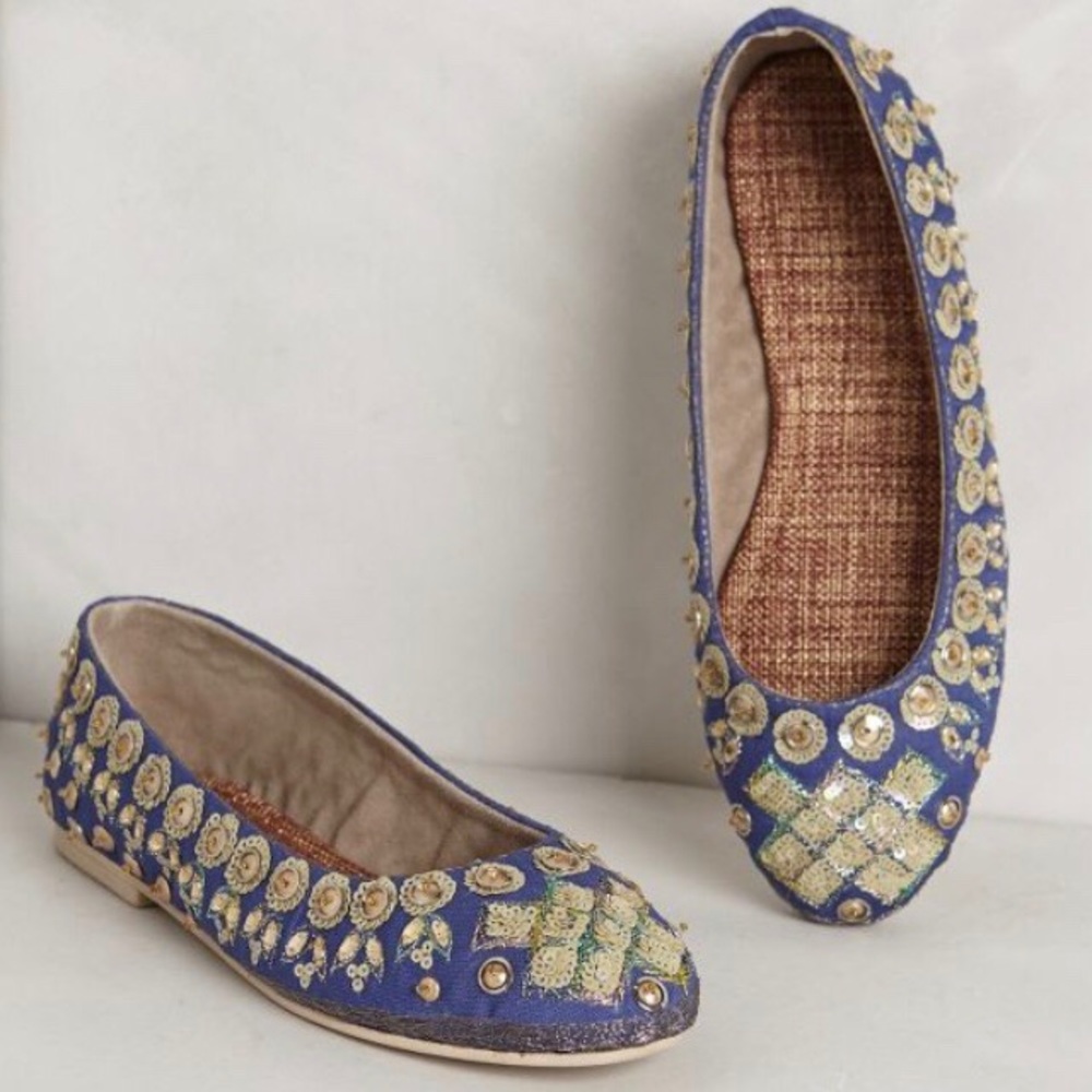 Anthropologie Jewelled Ballet Flats, Navy